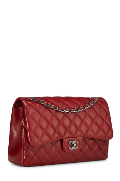 Red Quilted Lambskin New Classic Double Flap Jumbo, , large