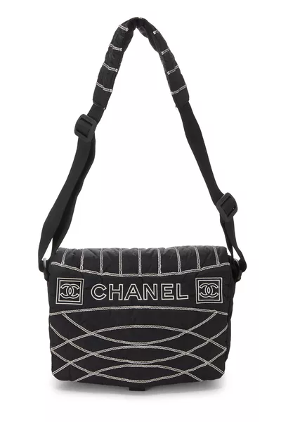 Black Quilted Nylon Sportline Messenger Bag