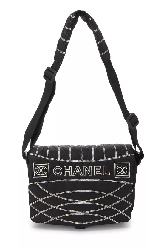 Black Quilted Nylon Sportline Messenger Bag, , large image number 0