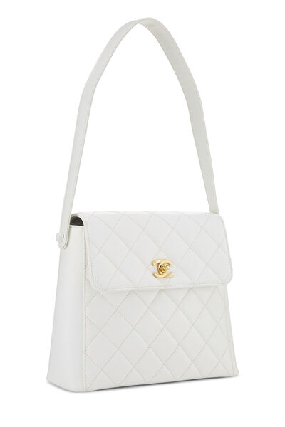White Quilted Caviar Flap Shoulder Bag, , large