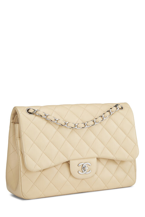 Chanel Beige Quilted Lambskin New Classic Double Flap Jumbo