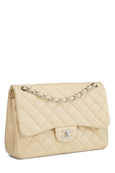 Beige Quilted Lambskin New Classic Double Flap Jumbo, , large