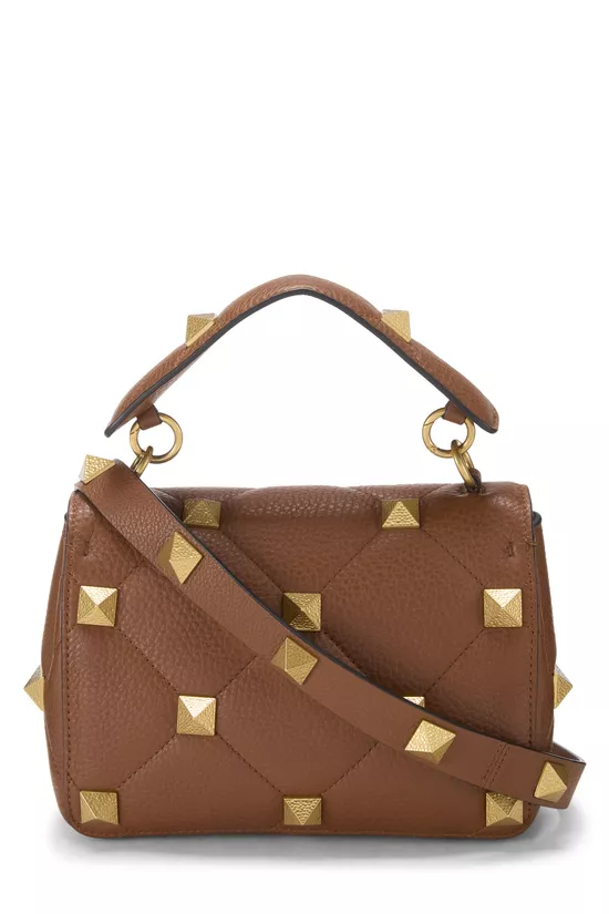 Brown Leather Roman Stud Top Handle Bag Small, , large image number 3