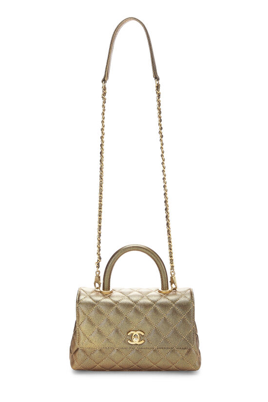 Chanel Gold Caviar Coco Handle Bag Medium Q6BFSJ0FD7000
