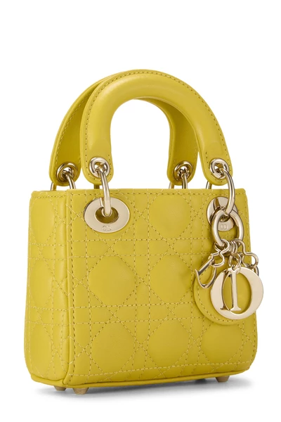 Yellow Lambskin Lady Dior Micro, , large