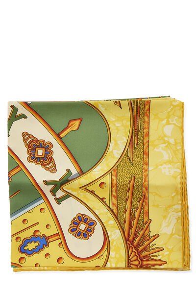 Yellow & Multicolor 'Carpe Diem' Silk Scarf 90, , large