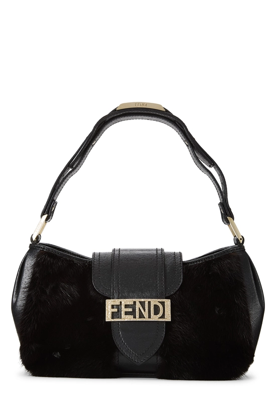 Black Fur Logo Flap Baguette, , large image number 0