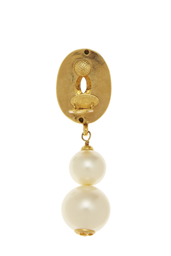 Gold & Faux Pearl 'CC' Dangle Earrings, , large image number 2