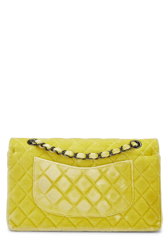 CHANEL YELLOW QUILTED VELVET CLASSIC FLAP CROSSBODY BAG