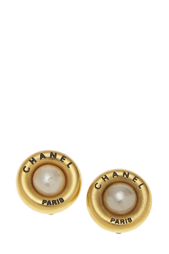 Gold & Faux Pearl Button Earring, , large image number 0