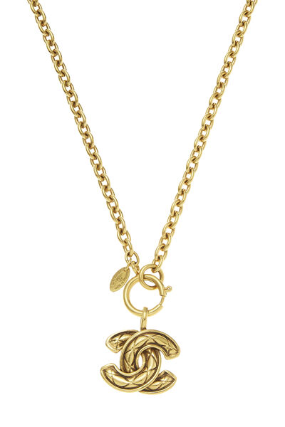 Gold Quilted 'CC' Necklace Medium, , large