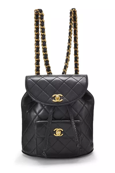 Black Quilted Lambskin 'CC' Classic Backpack Medium
