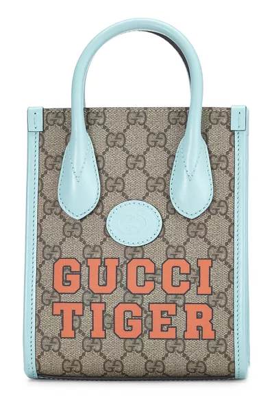 Turquoise Original GG Supreme Canvas Tiger Tote Mini