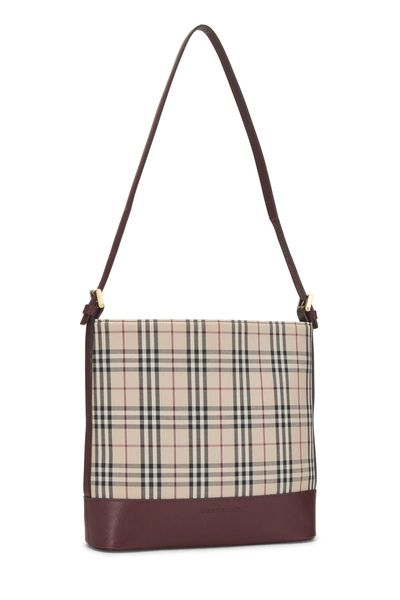 Burgundy House Check Jacquard Bucket Shoulder Bag Small, , large