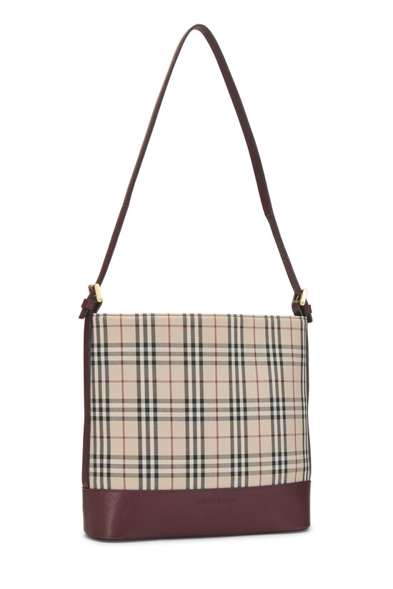 Burgundy House Check Jacquard Bucket Shoulder Bag Small, , large image number 1