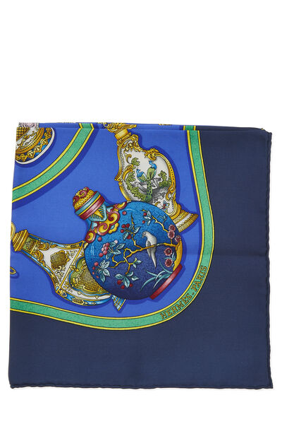 Blue & Multicolor 'Qu' Importe le Flacon' Silk Scarf 90, , large