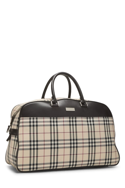 Brown Check Nylon Bowler Handbag Medium, , large