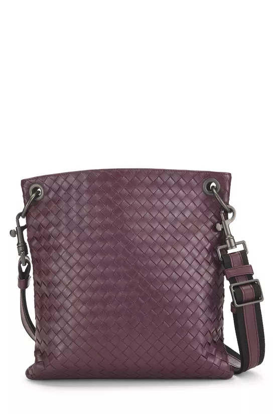 Purple Intrecciato Leather Flat Messenger Bag, , large image number 0