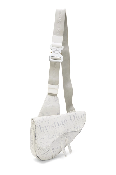 Daniel Arsham x Christian Dior White Calfskin Newspaper Saddle Bum Bag, , large