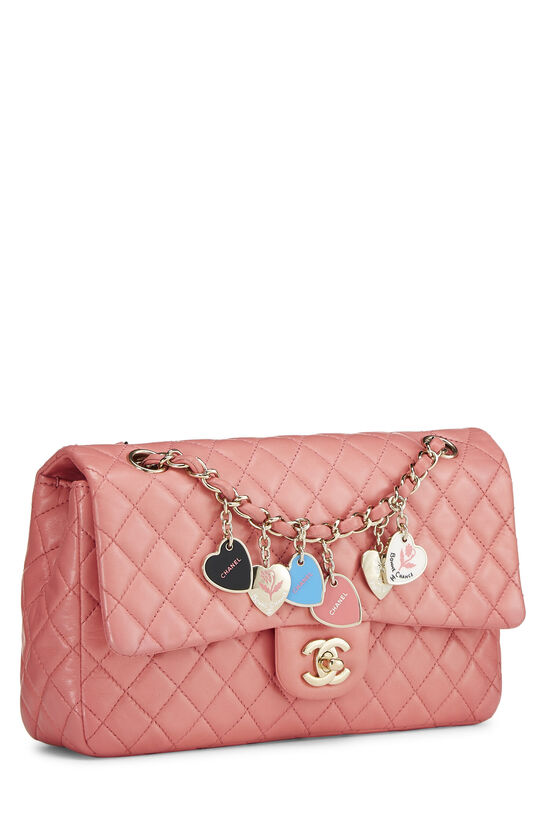 CHANEL CC COCO HEARTS VALENTINES PINK CANVAS TOTE BAG WITH HUGE CC CHARM