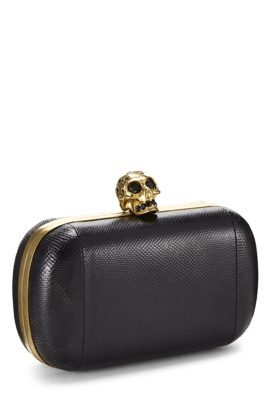 Black Leather Skull Box Clutch, , large image number 1