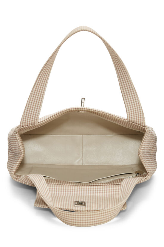 Chanel - Beige & White Gingham Canvas Handbag