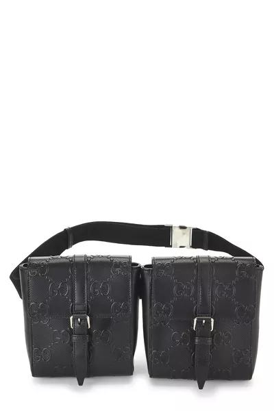 Black Embossed GG Double Pouch Belt Bag