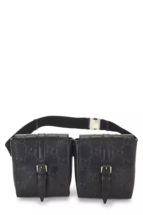Black Embossed GG Double Pouch Belt Bag, , large image number 0