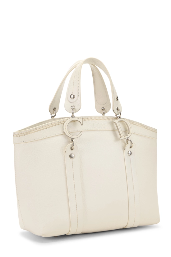 White Leather Frame Satchel Handbag, , large image number 1