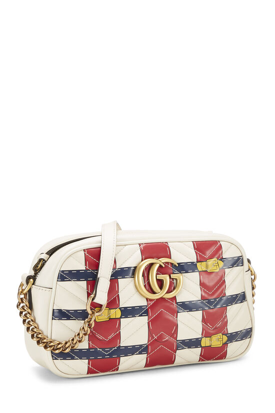 White Leather Trompe L'Oeil 'GG' Marmont Crossbody Bag, , large image number 2