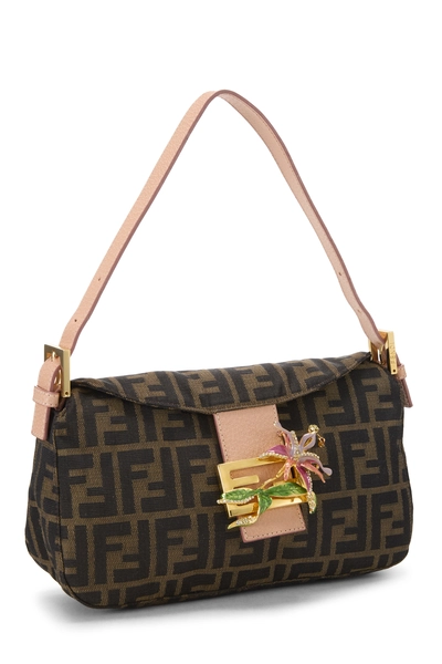 Brown Zucca Canvas Flower Jewel Shoulder Bag, , large