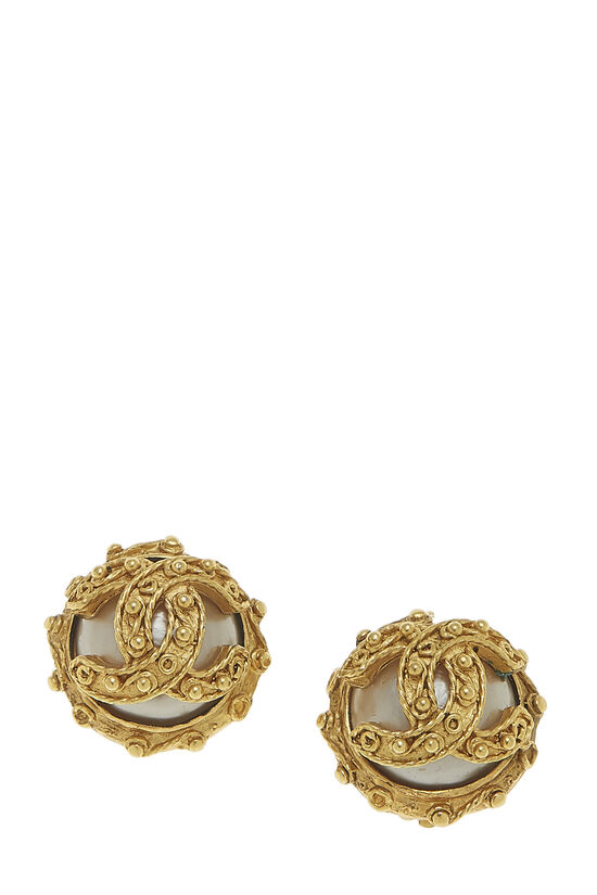 Gold 'CC' Filigree Round Earrings CHANEL, , large image number 0