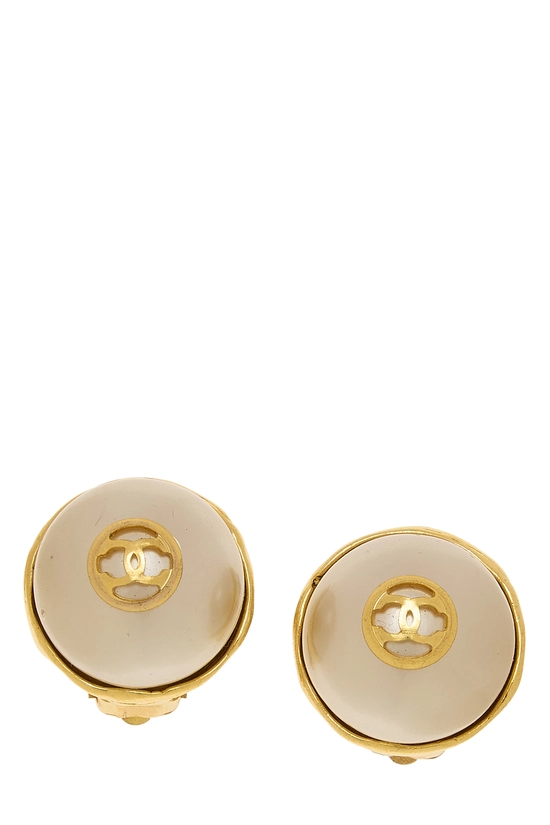 Gold Faux Pearl Button Earrings, , large image number 0