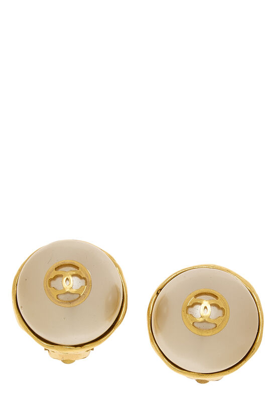 Gold Faux Pearl Button Earrings, , large image number 0