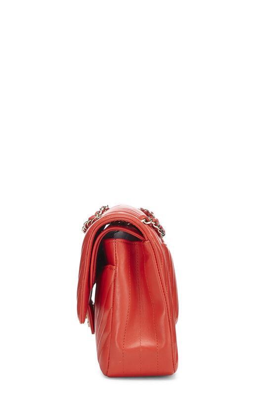 Chanel Red Chevron Lambskin Classic Double Flap Medium