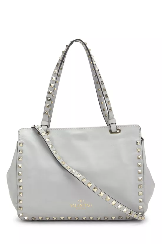 Grey Leather Rockstud Tote Bag, , large image number 3