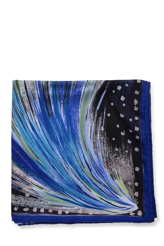 Blue & Multicolor 'Feux du Ciel' Silk Scarf 90, , large image number 1