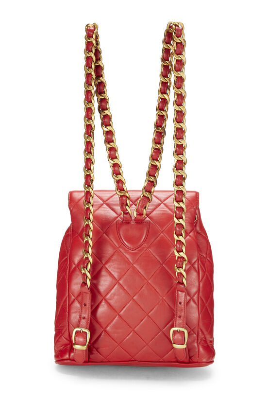 Red Quilted Lambskin 'CC' Classic Backpack Medium, , large image number 3