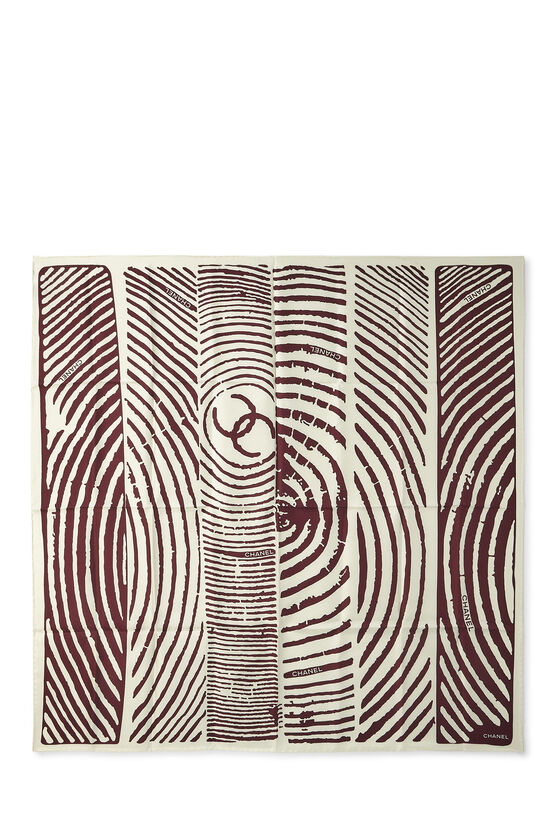 Burgundy & White 'CC Finger Print' Silk Scarf, , large image number 0