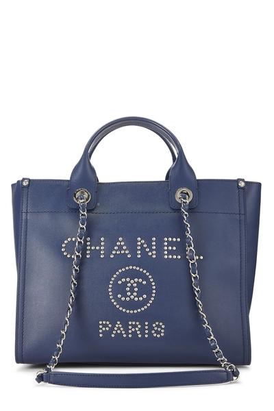 Chanel Blue Caviar Studded Deauville Shopping Tote Small