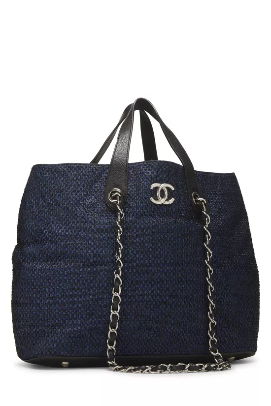 Navy Raffia 'CC' Shopping Tote Large, , large image number 1