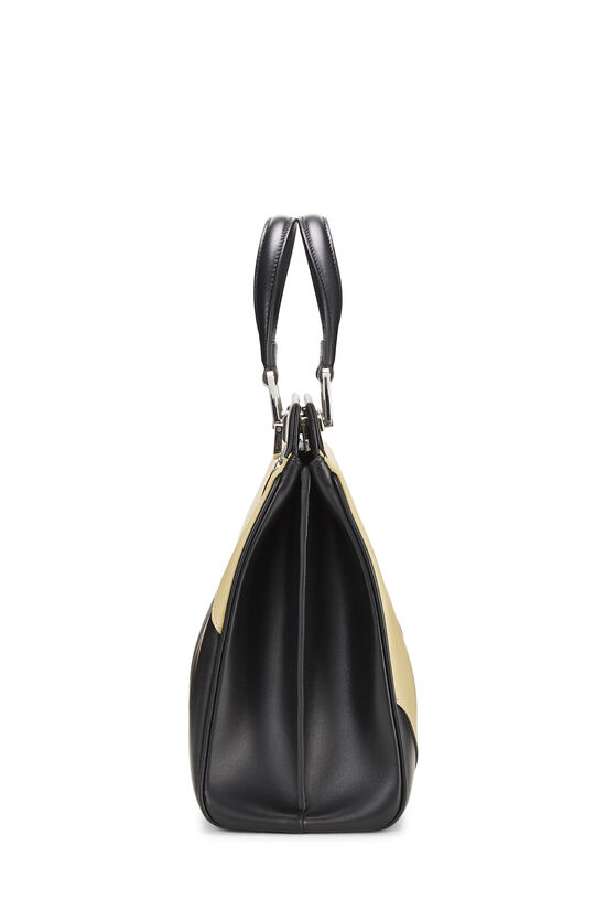 Black & Beige Diagonal Leather Zumi Top Handle Bag Medium, , large image number 4