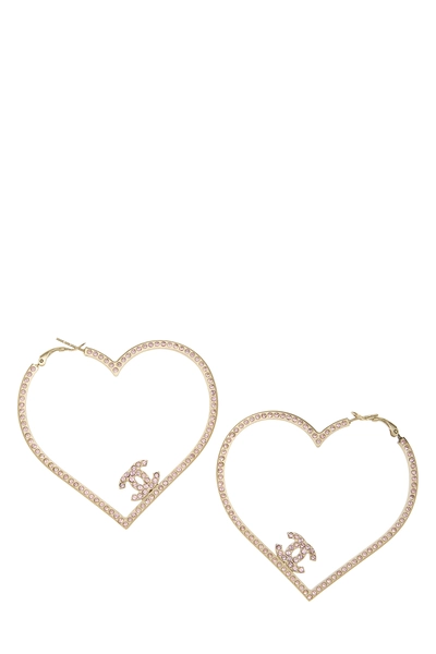 Gold Crystal 'CC' Heart Hoop Earrings