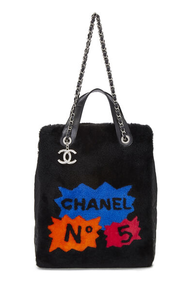 Black & Multicolor Shearling Comic Tote Large, , large