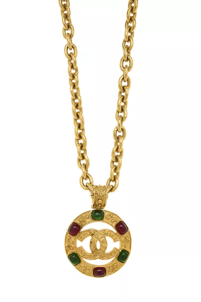 Gold Filigree Multicolor Gripoix Necklace Large, , large