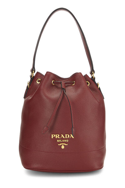 Red Vitello Daino Convertible Drawstring Bucket Bag
