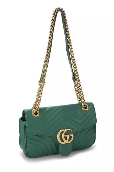 Green Leather GG Marmont Shoulder Bag Small, , large