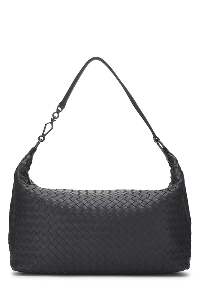 Navy Intrecciato Leather Shoulder Bag