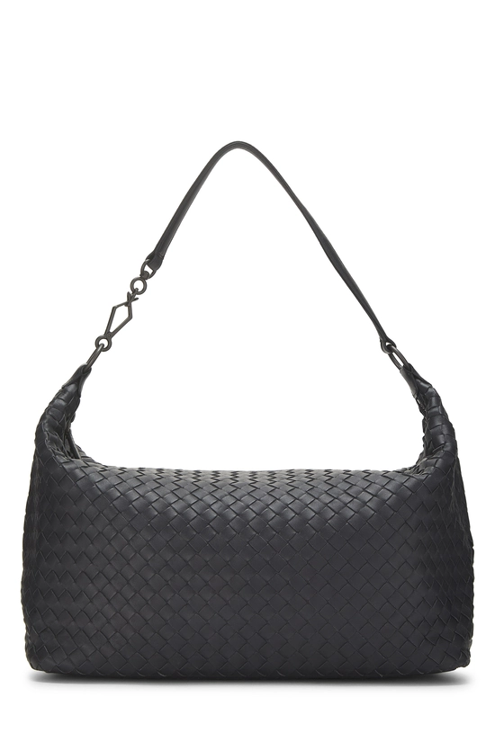 Navy Intrecciato Leather Shoulder Bag, , large image number 0