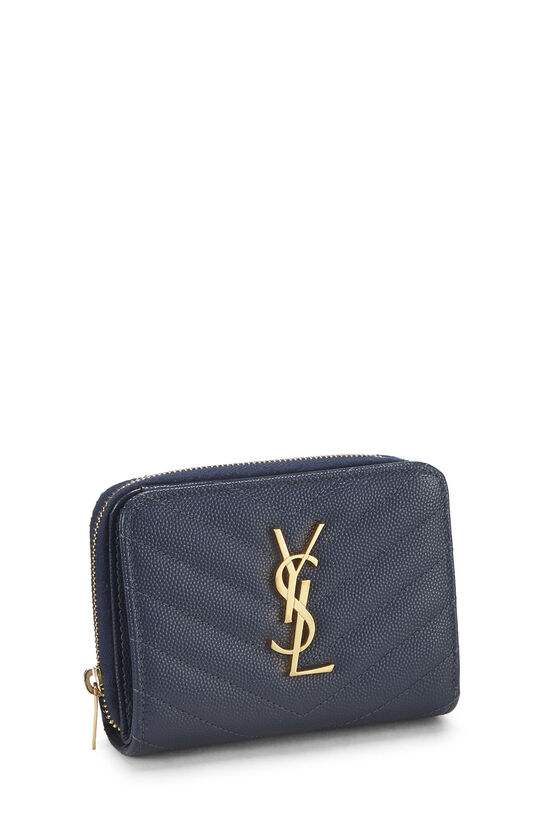 Navy Grained Compact Zip Wallet, , large image number 1